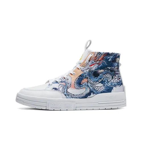 PEAK High Топ Скейтборд Кроссовки Мужские Белый Дракон Туманный Синий Цветовая Схема