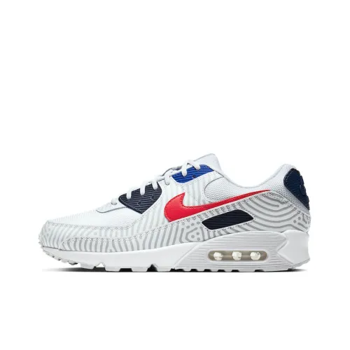 Nike Air Max 90 Low Top Athletic Обувь Унисекс Белый Синий Красный