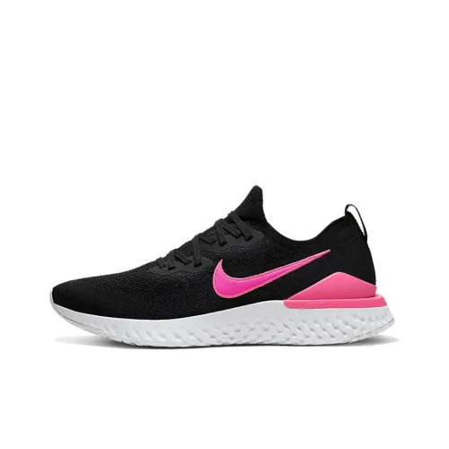 Nike Epic React Flyknit 2 Non Bottom Легкий Низкий Топ Повседневные Беговые кроссовки Унисекс Черный Розовый