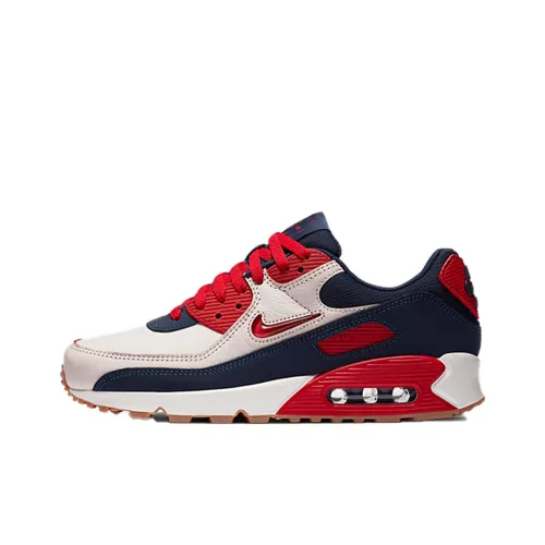 Nike Air Max 90 Амортизация Низкий Топ Air Cushion Беговые кроссовки Мужские Белый Синий Красный