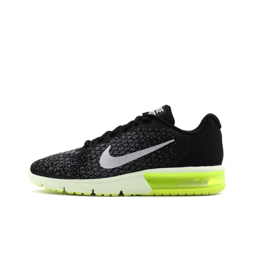 Nike Air Max Sequent Амортизация Низкий Топ Air Cushion Беговые кроссовки Унисекс Черный Зеленый