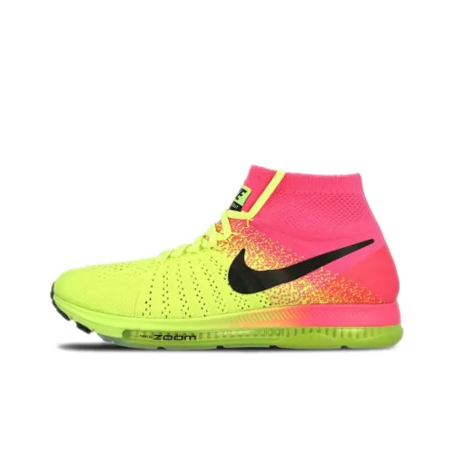 Nike All Out Flyknit Амортизаторы Shock Slip-resistant High Top Кроссовки для бега Marathon Женские Розовый Желтый Градиент