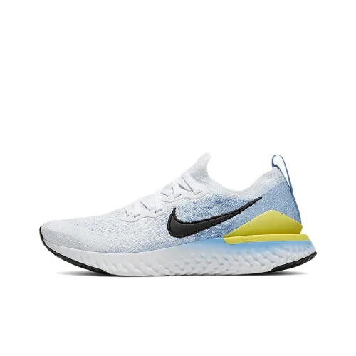 Nike Epic React Flyknit 2 Амортизация Баланс Низкий Топ Марафон Беговые кроссовки Женские Синий Желтый