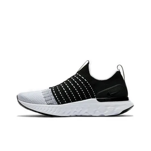 Nike React Phantom Run Flyknit 2 Амортизаторы Slip-resistant Низкий топ Air cushion Беговые кроссовки Мужской Черный белый