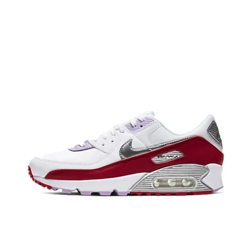 Nike Air Max 90 Амортизация Износостойкие Низкие Кроссовки для Бега Женские Красный Серебряный