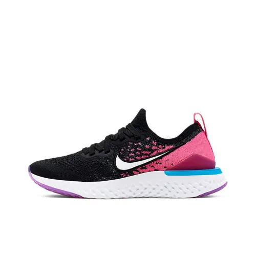 Nike Epic React Flyknit 2 Амортизирующие шоки Противоскользящие Дышащие Низкие беговые кроссовки GS Черный Розовый