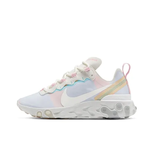 Nike React Element 55 Амортизаторы Slip-resistant Abrasion-resistant Низкий топ Беговые кроссовки Женские Светло-синий Розовый