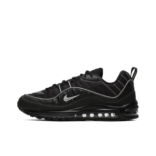 Nike Air Max 98 Low Топ Air Cushion Повседневные Беговые Кроссовки Мужские Черные Серебряные