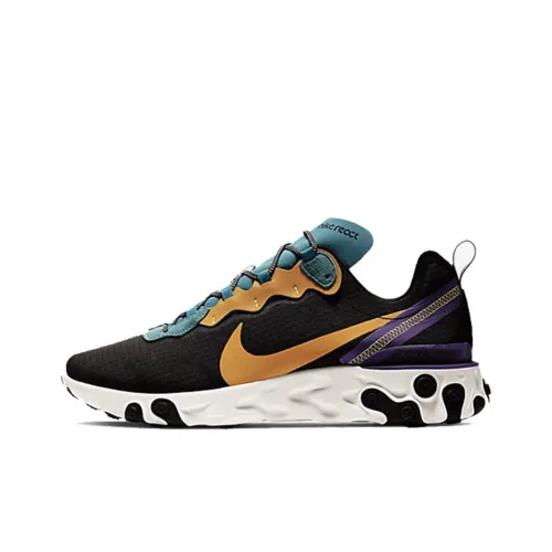 Nike React Element 55 Амортизация Balance Низкий Топ Беговые кроссовки Унисекс Черный Золотой