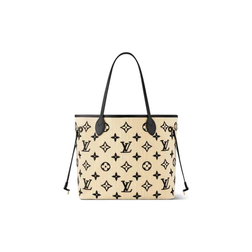 LOUIS VUITTON NEVERFULL Хлопок с коровьей кожей тоут сумка для покупок сумка среднего размера женская натуральный черный