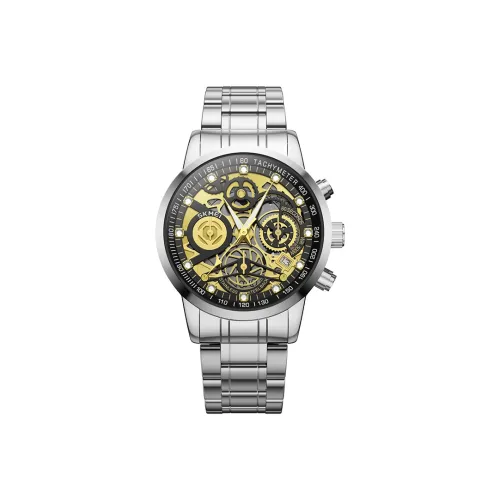 SKMEI Кварцевый механизм нержавеющая сталь ремешок мужские часы золотой циферблат модель SKM 7059