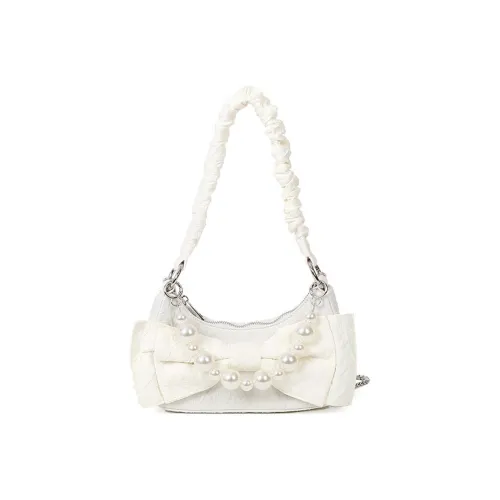 NOMK Нейлоновая сумка-полумесяц жемчужная сумка тоут-сумка сумка для покупок сумка через плечо стандартная женская белая