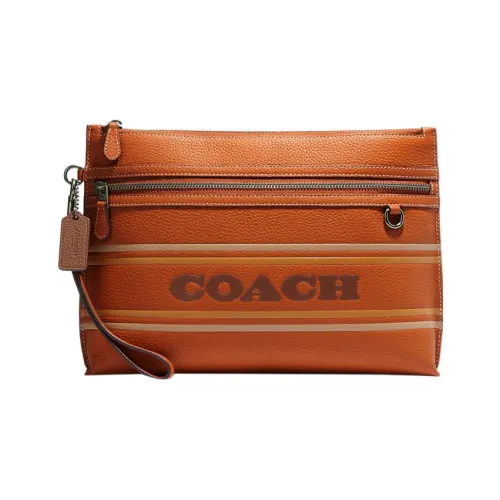 COACH Каменная кожа Сумка для хранения Клатч Большой Женский Коричневый