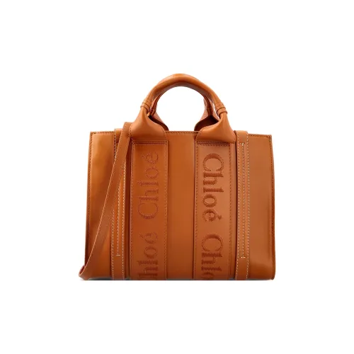 Chloe Woody Smooth Calfskin Tote Bag Shopping Bag Shoulder Bag Handbag Small Women's Caramel