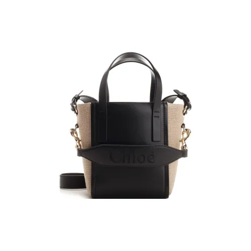 Chloe Блестящий Телячья кожа с Льняная ткань Тоут Сумка Сумка для покупок Сумка через плечо Сумка Маленькая Женская Черная