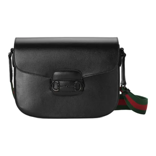 GUCCI Horsebit 1955 Кожа Курьерская Сумка Сумка через плечо Сумка на плечо Мужская Черная