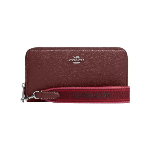 COACH Zip Around Pebble Кожа Клатч Запястье Сумка Кошелек Маленький Женский Красный Коричневый