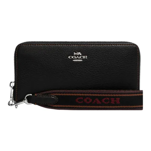COACH Zip Around Pebble Кожа Запястье Сумка Кошелек Маленький Женский Черный