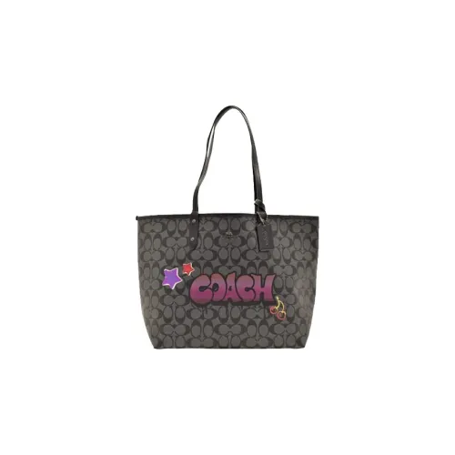 COACH Disney Коллаборация Городской PVC Тоут Сумка Сумка для покупок Сумка Сумка через плечо Большая Женская Черная