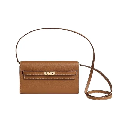 HERMES Kelly To Go Mysore Chevro Wallet Handheld Shoulder Bag Women's Gold Brown