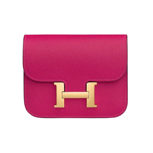 HERMES Constance Slim Evercolor Телячья кожа Кошелек Держатель для карт Бананка Женская Малиновый Розовый