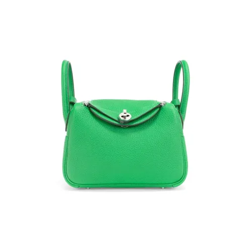 HERMES Lindy Taurillon Clemence Коровья кожа Сумка Сумка через плечо Сумка через плечо Мини Женская 1K Bambou Бамбуковый зеленый