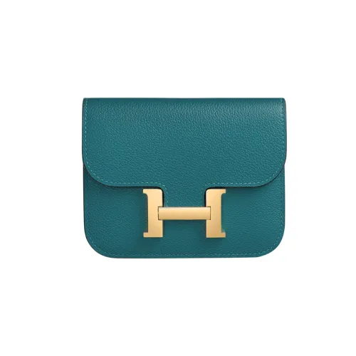 HERMES Constance Slim Evercolor Телячья кожа Кошелек Бананка Женские Bosphorus Зеленый