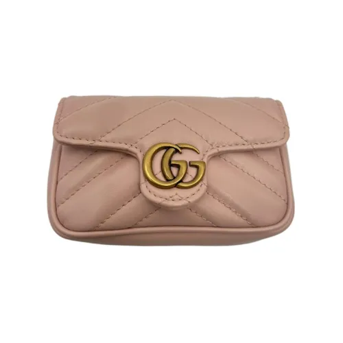 GUCCI GG Marmont Кожа Сумка Держатель для карт Монета Кошелек Экстра мини Женский Розовый