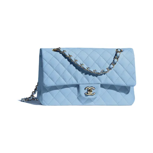 CHANEL Classic Flap CF Крупнозернистая текстура Телячья кожа Сумка через плечо Средняя Женская Ярко-синяя