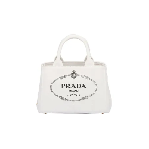 PRADA Ткань Тоут Сумка Сумка для покупок Сумка через плечо Сумка Маленькая Женская Белая
