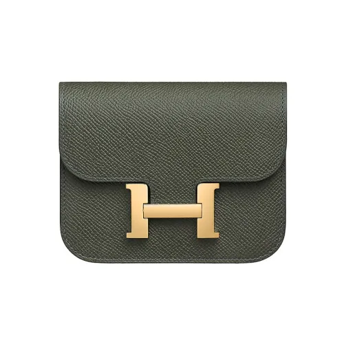 HERMES Constance Slim Эпсомская кожа Кошелек Картхолдер Мелочь Кошелек Бананка Женские C6 Vert DE Gris Миндально-зеленый