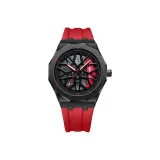 Черный корпус с черным циферблатом, красный калибр, красная резиновая лента, вращающийся, ночной свет