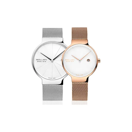 SOLLEN Кварцевый механизм нержавеющая сталь ремешок унисекс белый циферблат 9015 парные часы
