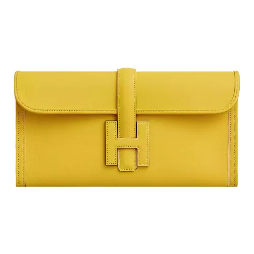 HERMES Jige Elan Swift Кожа Клатч Женские 9O Jaune DE Неаполитанский Желтый