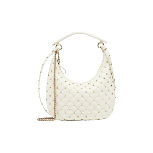 Valentino ROCKSTUD SPIKE Телячья кожа Сумка-хобо Сумка через плечо Сумка Маленькая Женская Белая