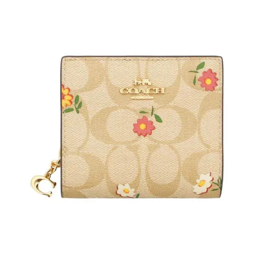 COACH Snap Wallet Холст с кожей Клатч Кошелек Женские Хаки