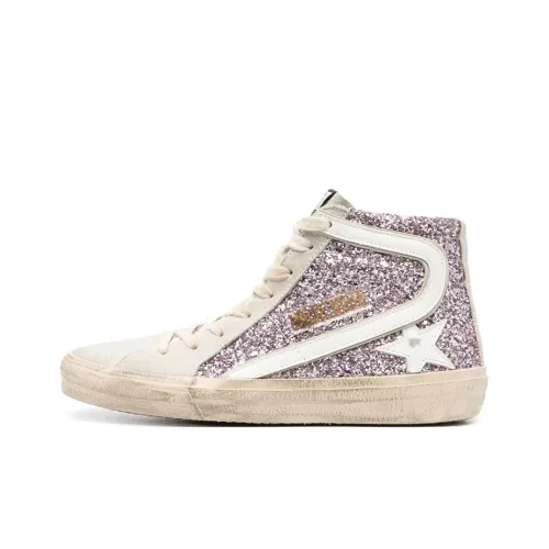 Golden Goose Slide High Топ Скейтборд Кроссовки Женские Фиолетово-Белый Потертый
