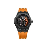 Черный корпус с черным циферблатом, апельсиновый калибр, апельсиновая резиновая лента, вращающийся, ночной свет