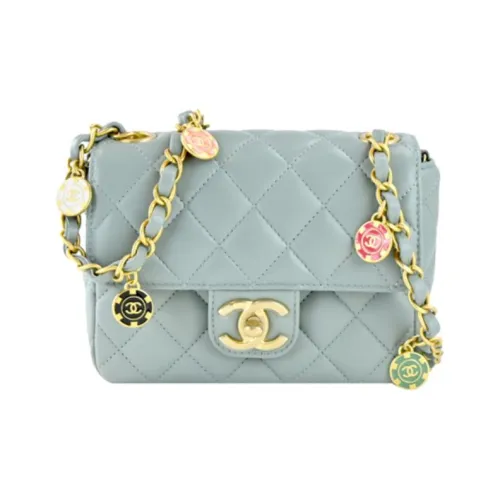 CHANEL Lambskin Flap Bag Crossbody Bag Shoulder Bag Women's Light Gray CHANEL Сумка из овечьей кожи с клапаном сумка через плечо женская светло-серый