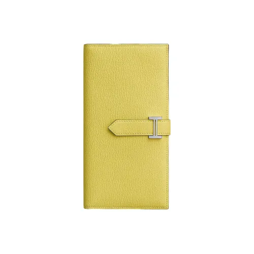 HERMES Bearn Mysore Шевро Держатель для карт кошелек Женские 0Y Лимонно-желтый