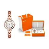 Золотой кейс, белый перламутр, стальной браслет (подарочная коробка, набор)