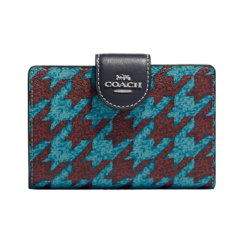 COACH Corner Zip Холст и Кожа Кошелек для монет держатель для карт кошелек женский синий и бордовый