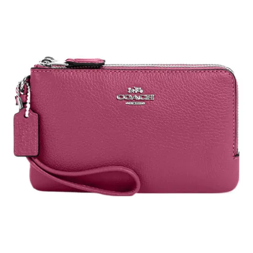 COACH Wristlet Галечная кожа Кошелек Держатель для карт Клатч Маленький Женский Светлый Малиновый