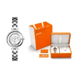 Серебряный корпус, матовый жемчужный циферблат, стальной браслет (подарочная коробка, комплект)