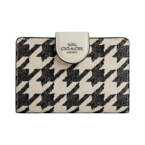 COACH Corner Zip Холст и Кожа Кошелек для монет и держатель для карт кошелек женский черный и белый