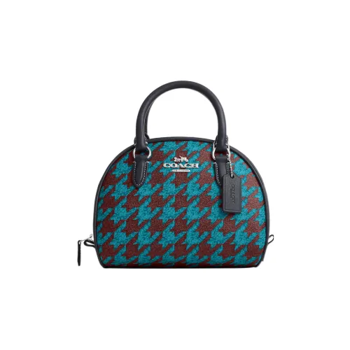 COACH Sydney Холст и Кожа Сумка-купол Маленькая Женская Циановый и Бургунди