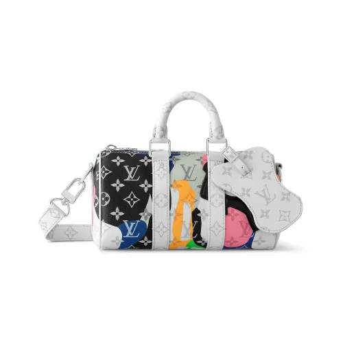 LOUIS VUITTON Keepall Холст и Кожаная Сумка Сумка через плечо Сумка через плечо Путешественная Сумка Мужская Белая и Многоцветная