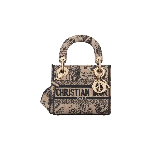 DIOR LADY D Лайт Вышивка Сумка Lady Dior Сумка через плечо Сумка Мини Женская Бежевая Черная