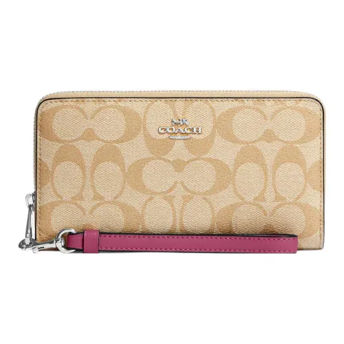 COACH Zip Around Холст с покрытием и гладкая кожа Кошелек для монет Клатч Кошелек Маленький Женский Светлый хаки