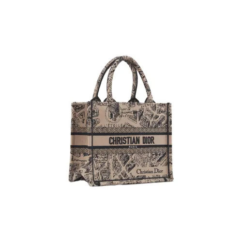 DIOR Вышивка Тоут Сумка Сумка для покупок Сумка Маленькая Женская Бежевая Черная